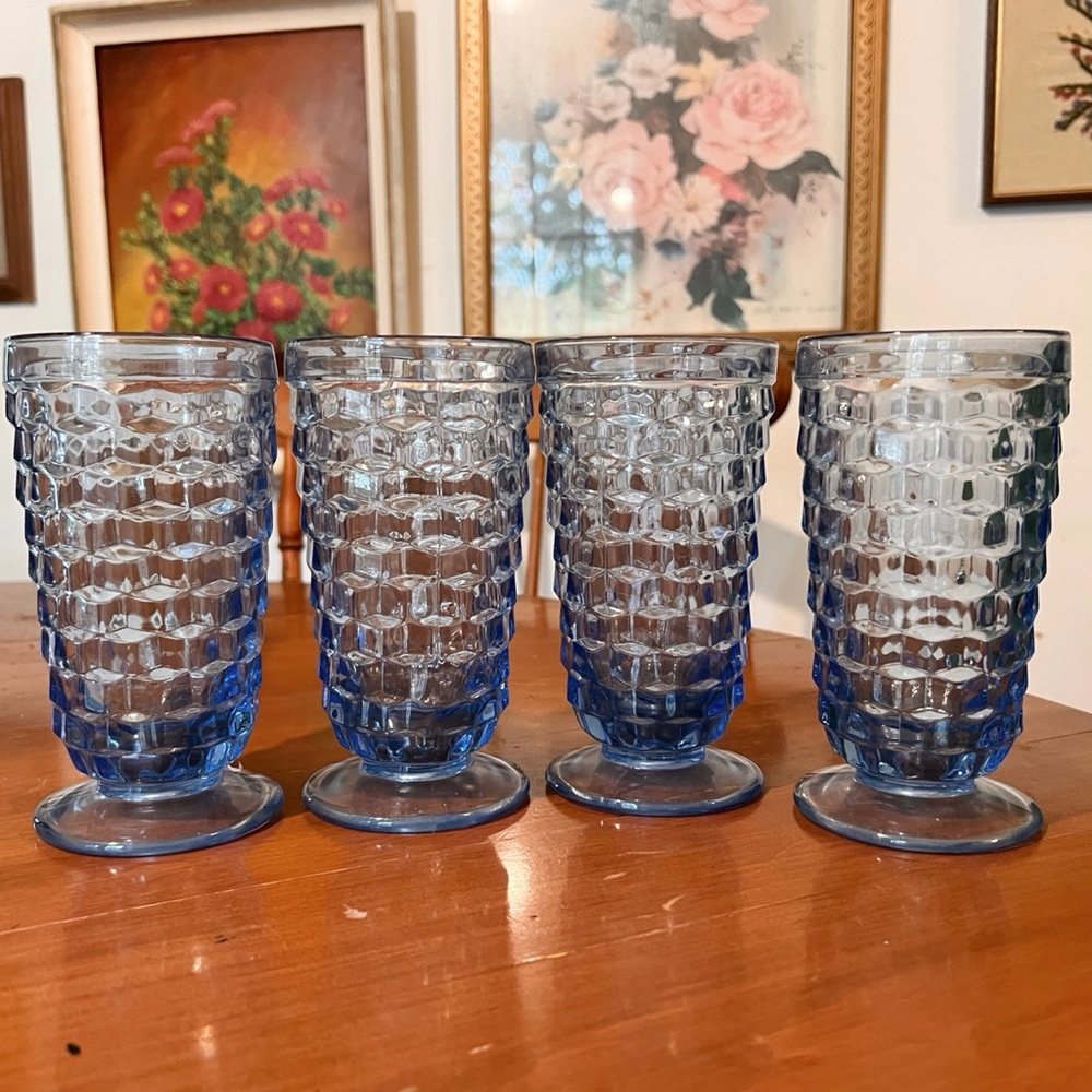 Vintage Indiana Whitehall icey blue crystal style tumblers cups